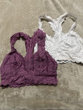 Felina Lace Racerback Bralettes - Plum and White